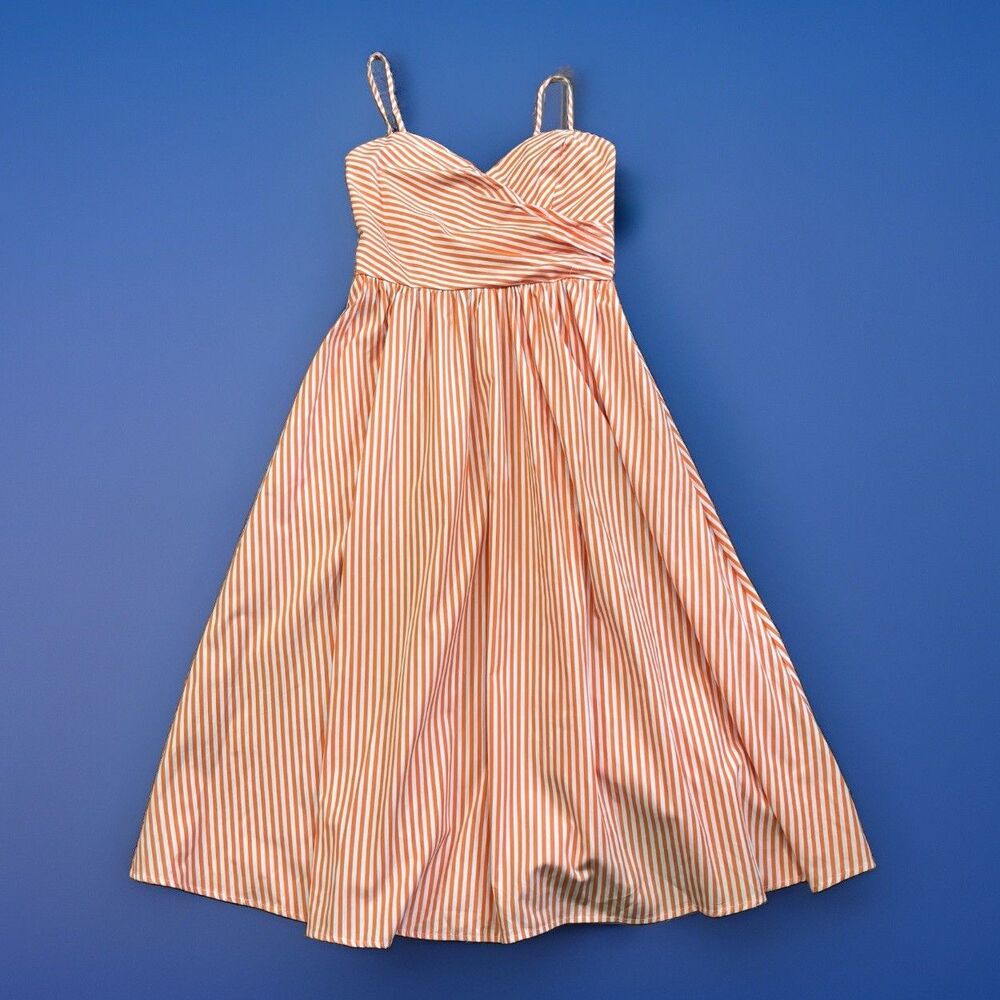 Flying Tomato Midi Dress Women's Size Large Orange White Stripes Pockets NEW